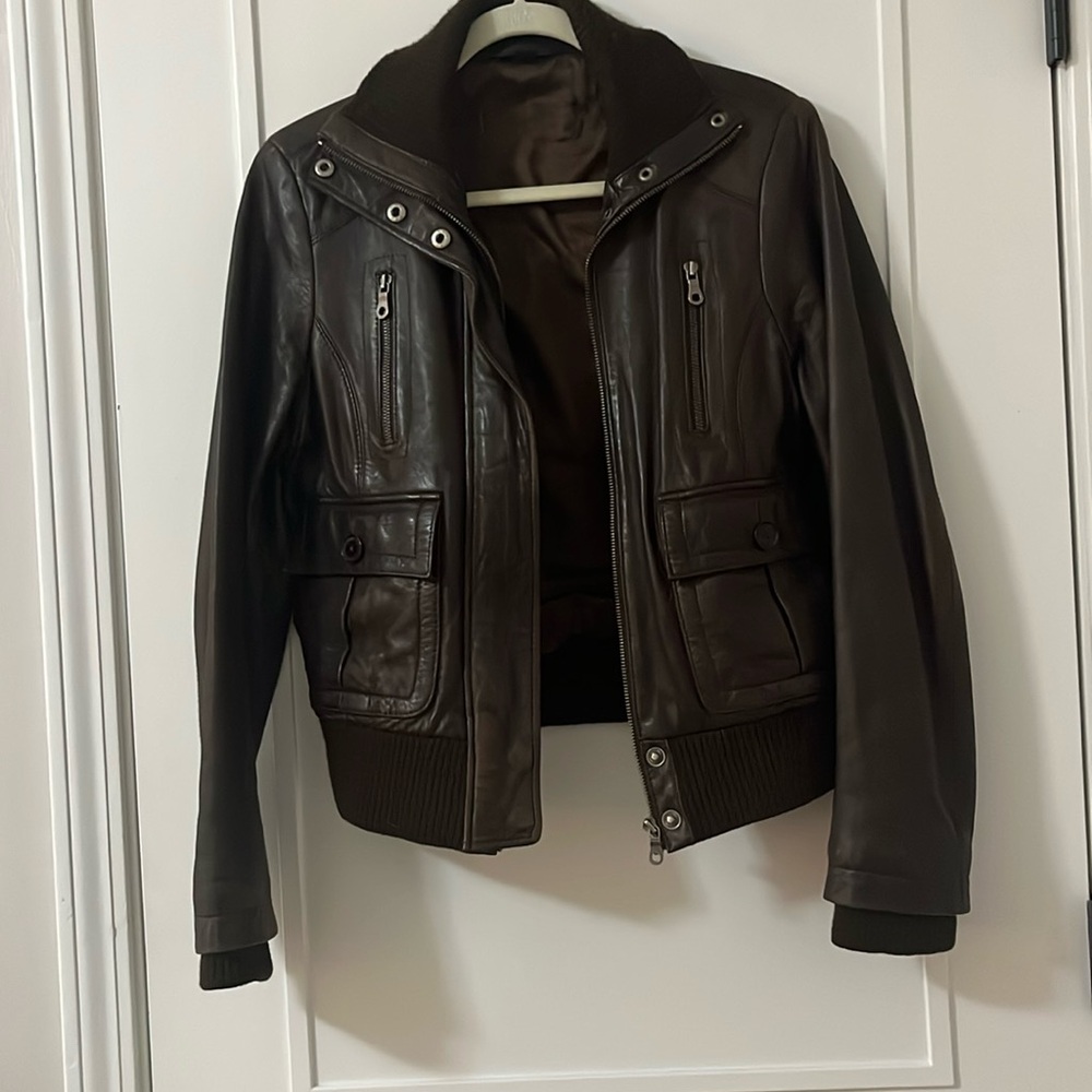 Genuine leather bomber jacket